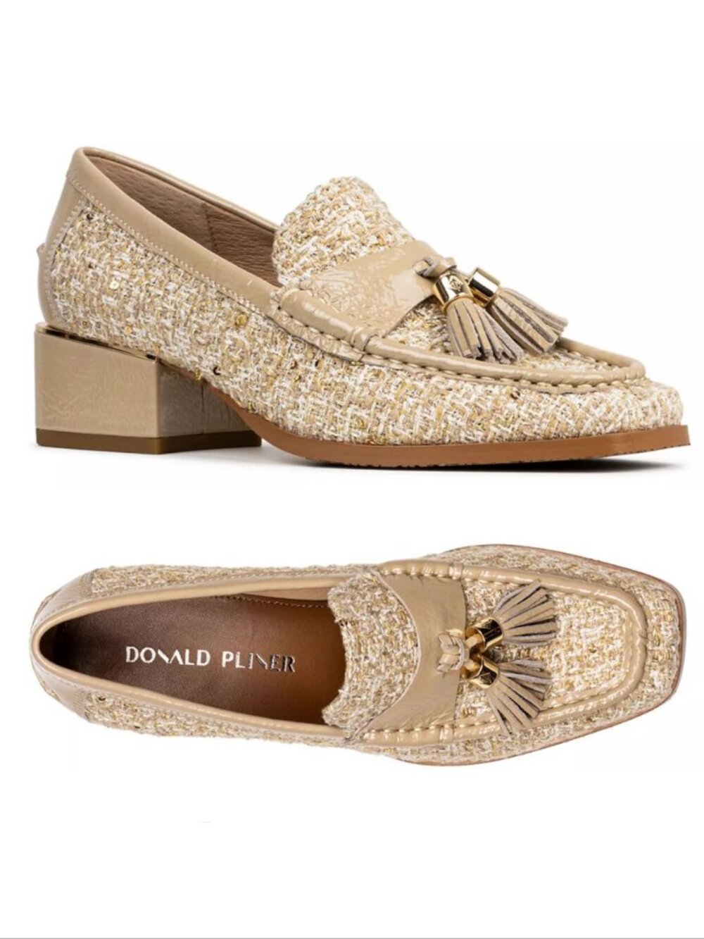 Donald J. Pliner Beige Tweed Tassel Loafers